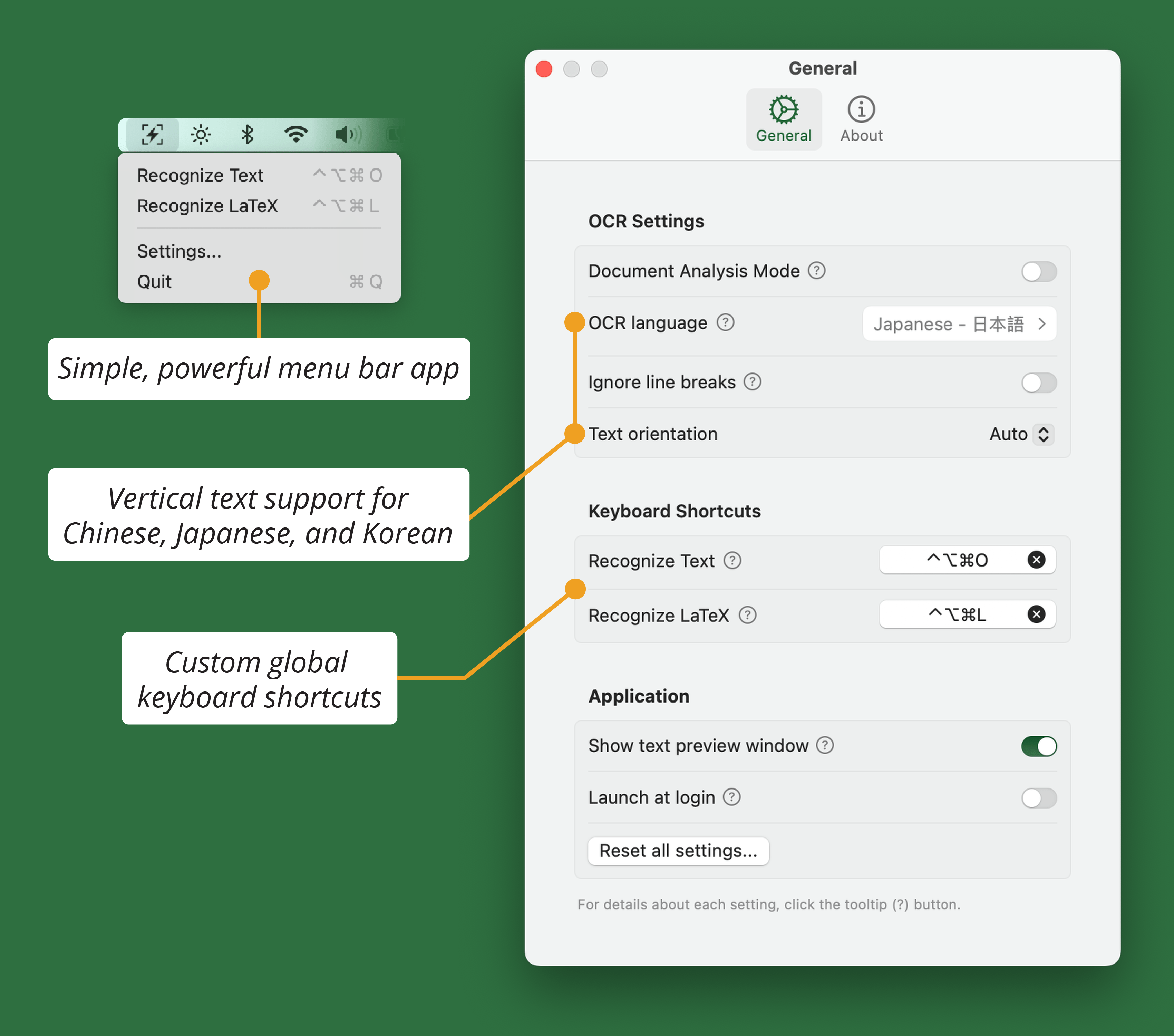 FrameOCR CJK vertical text UI.